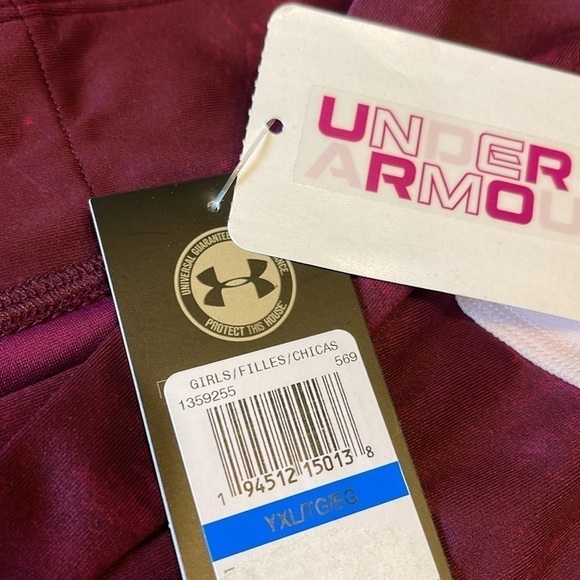 Under armour youth XL fitted heatgear athletic leggings in deep purple-maroon - Picture 4 of 8